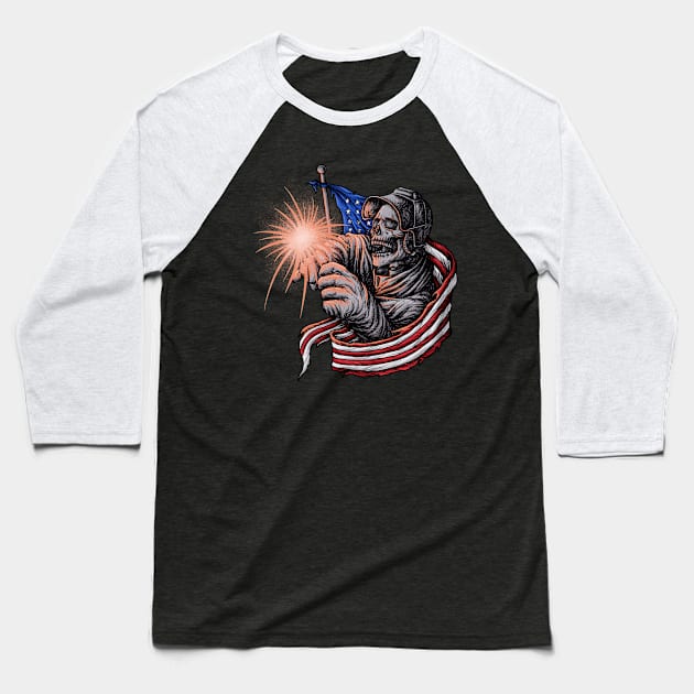 American Welder Skull Baseball T-Shirt by damnoverload